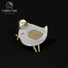 Lotus Fun реальные стерлингового серебра 925 природных ручной Fine Jewelry прекрасный Джентльмен Птица дизайн Броши Pin Broche для женщин
