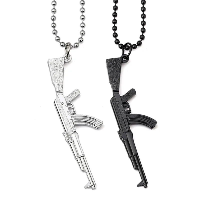 Mens Silver Stainless Steel AK47 Gun Rifle Pendant 24/" 60cm Chain Necklace