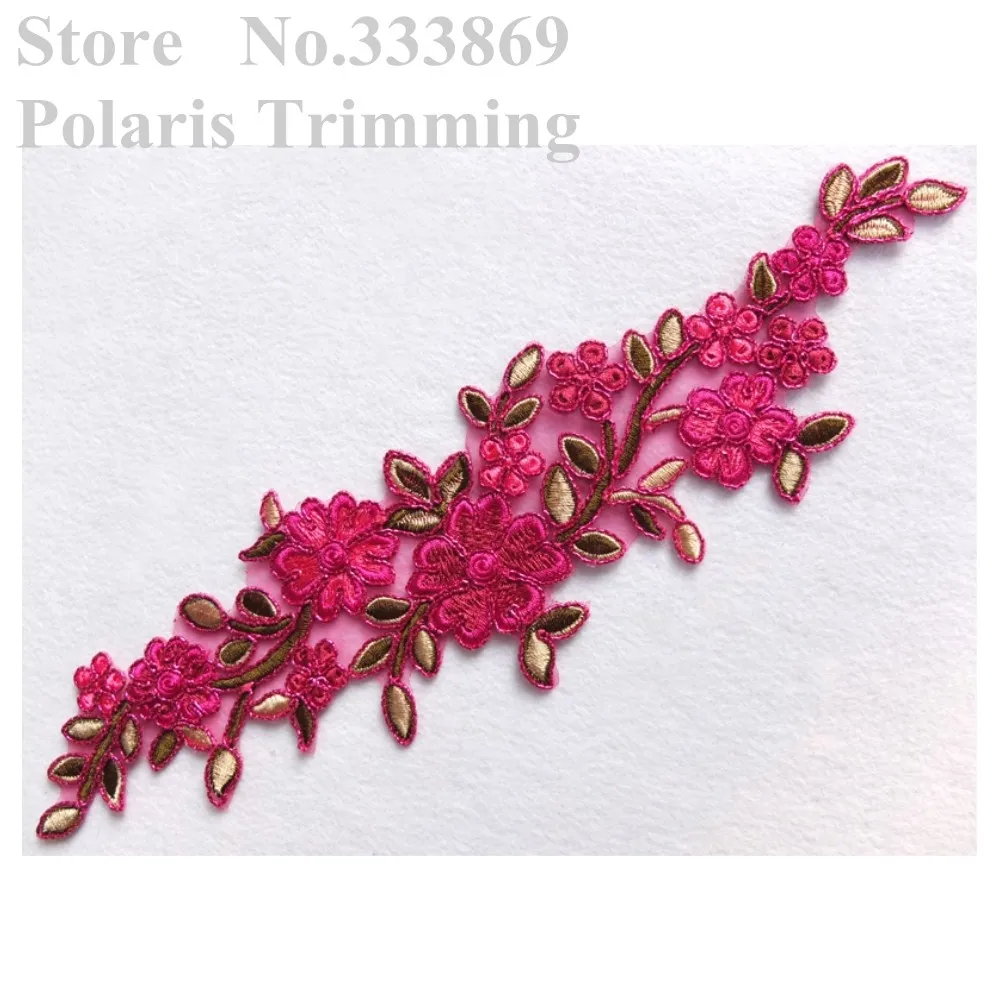 Free Shipping 1pc x Newest Fuchsia Pink/Pink/Maroon Flower Embroidery Lace Applique Trims Patches Motif Sewing DIY Crafts PBNC41 | Дом и сад