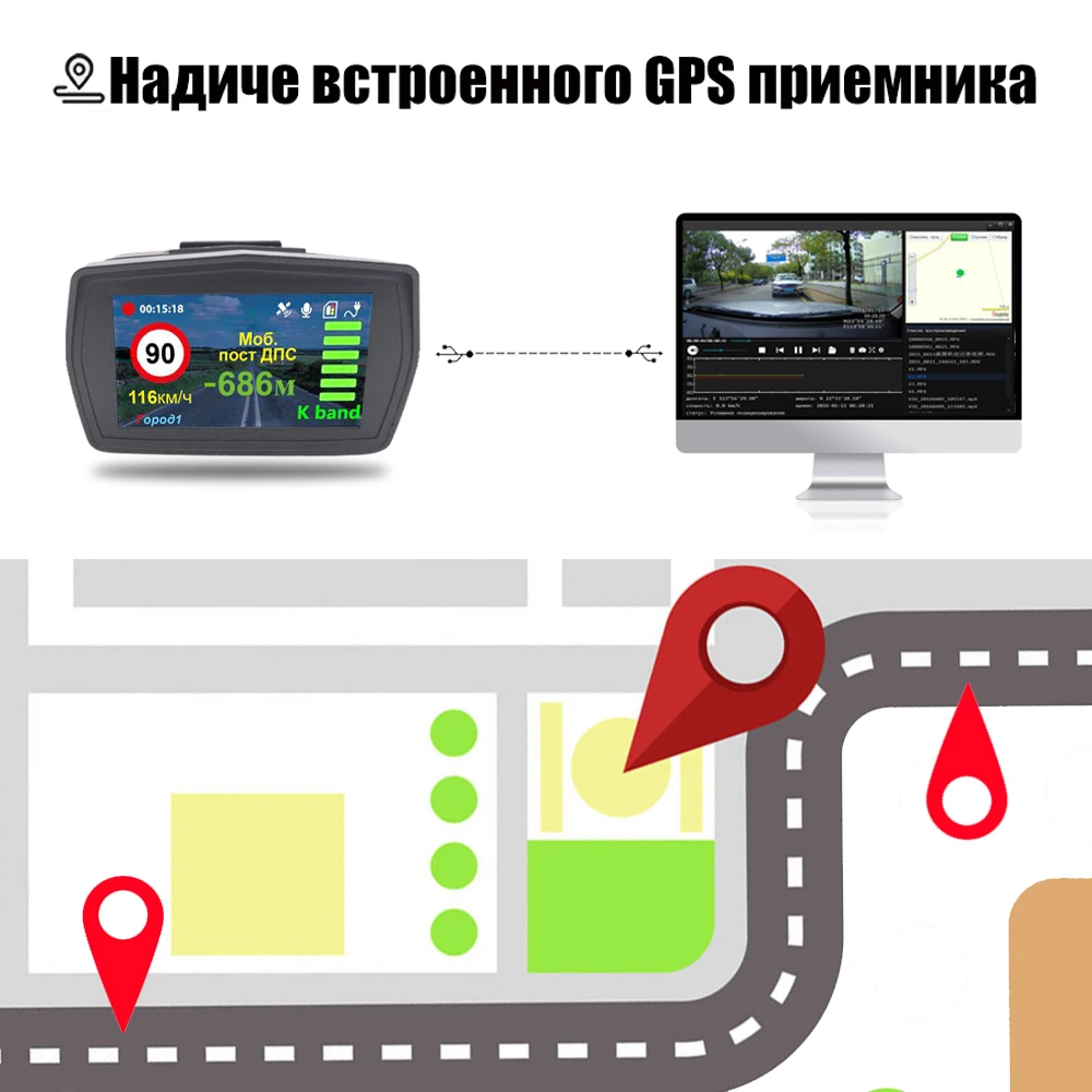 Full HD Автомобильный видеорегистратор Камера антирадар, gps 3 в 1 широкоугольный видеорегистратор ночного видения регистратор камера с русским языком