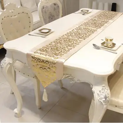 

NEW European Luxury Velvet Gilded Table Runner Tablecloth Embroidered Gloden Table Runners Table Flag Dinner Mats Home Textile