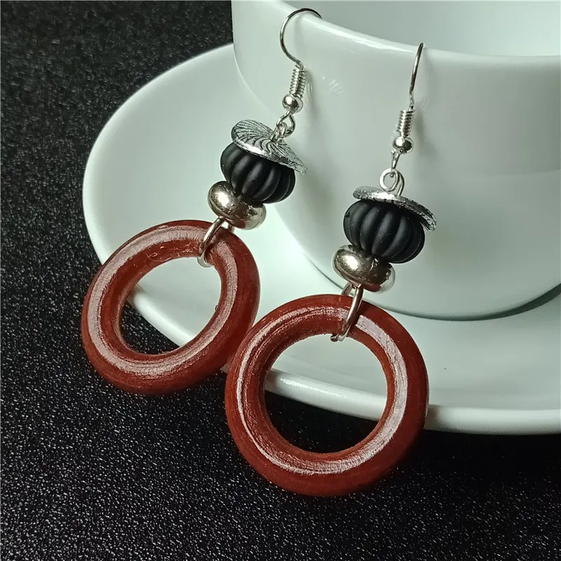 

2018 new Big Disc Drop Earring Geometric Wood Charm Rattan Knit Wicker Dangle Earrings Women Brincos Summer Jewelry