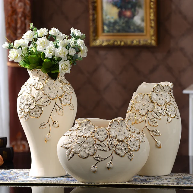 Yolife Chinese Ceramic Vase Modern Porcelain Three Pieces Set Flower Arrangement Home for