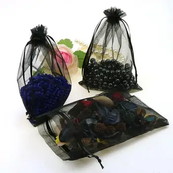 

13x18cm Black Organza Jewelry Bags Wedding Favor Gift Bags Cheap Organza Pouches Custom Logo Printing 100pcs/lot Wholesale