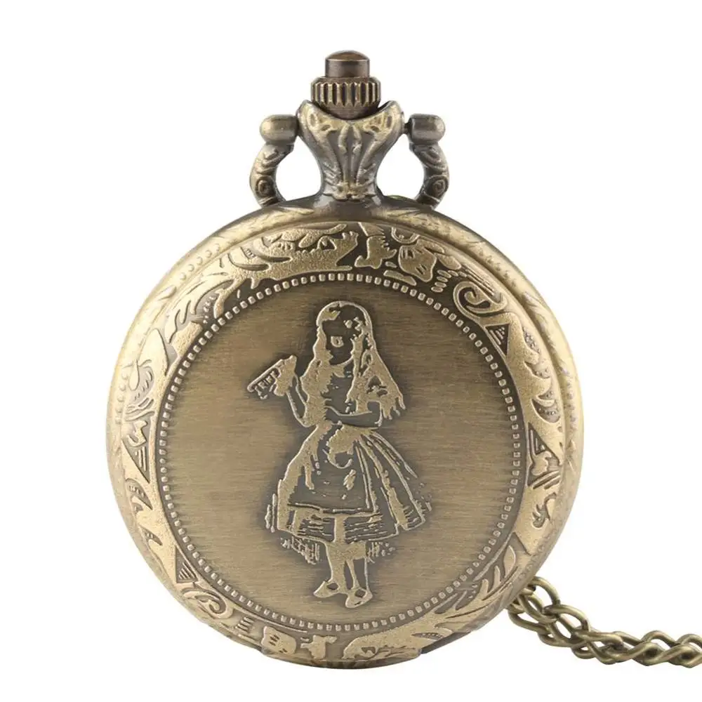 

Bronze Cute Alice In Wonderland Design Quartz Pocket Watch Girl/Rabbit Women Girl Watches Necklace Pendant Clock Gift