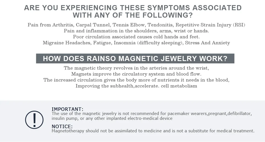 Rainso-Pulseira Magnética de Aço Inoxidável para Mulheres,