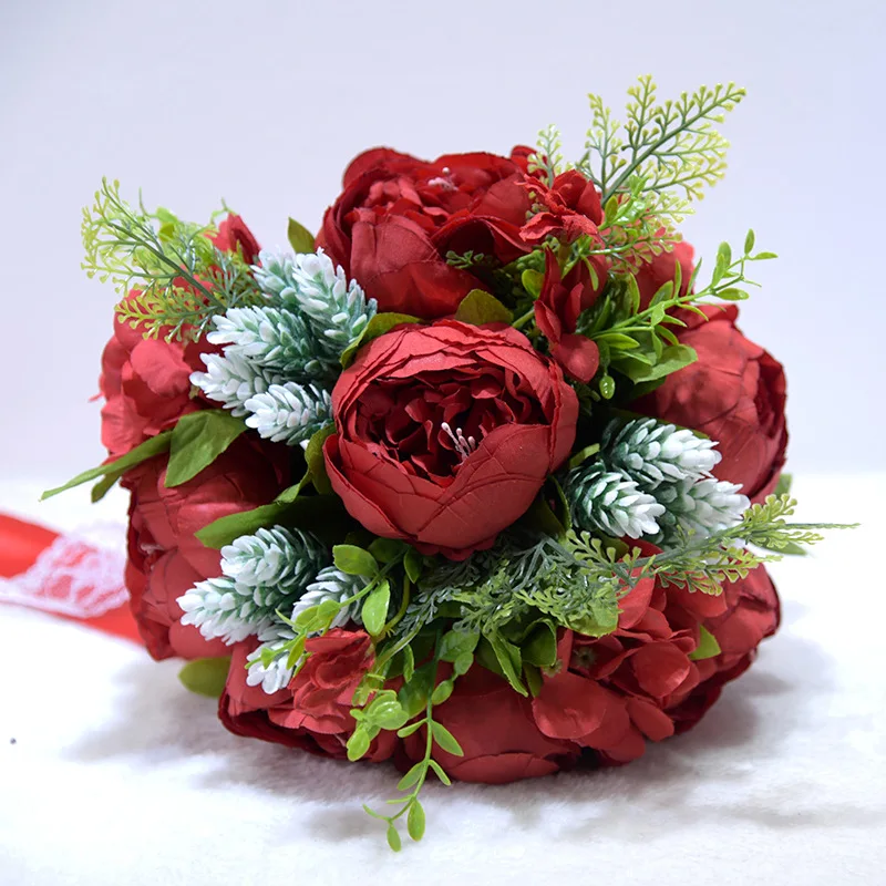 Ручной работы Искусственный Пион цветок свадебный букет Свадебный букет для невесты Свадебные аксессуары D755