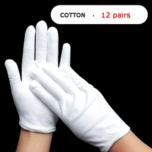 12 пар, белые рабочие перчатки, хлопок, впитывающие пот, тонкие/толстые, износостойкие, удобные, впитывающие пот, фабричные рабочие перчатки