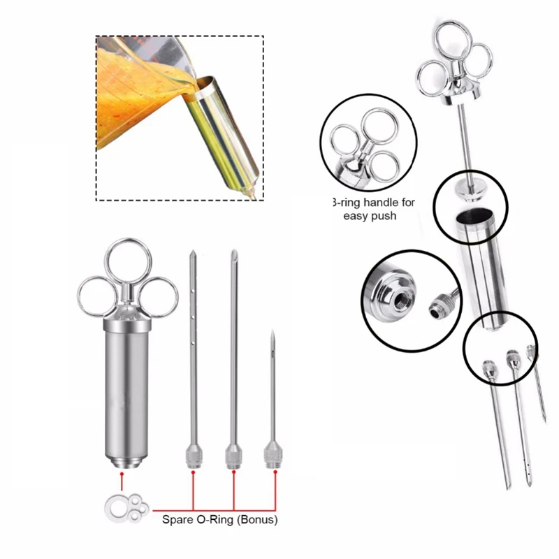 2 унции инжектор для мяса шприц для птицы маринад ароматизатор инжектор мяса шприцы для приправ комплект для барбекю Кухонные инструменты с 3 иглами
