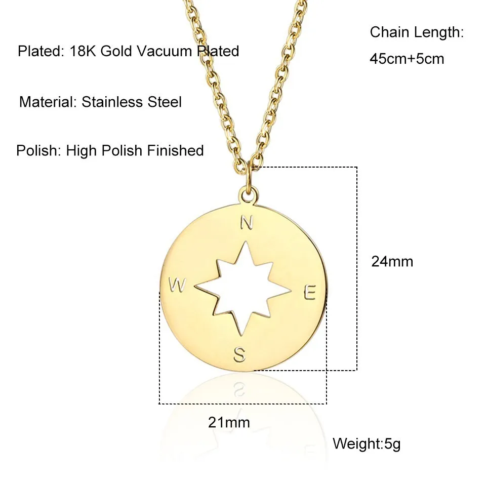 RIR Stainless Steel Compass Necklace Inspirational Wanderlust Jewelry College Graduation Gift For Her Be Brave