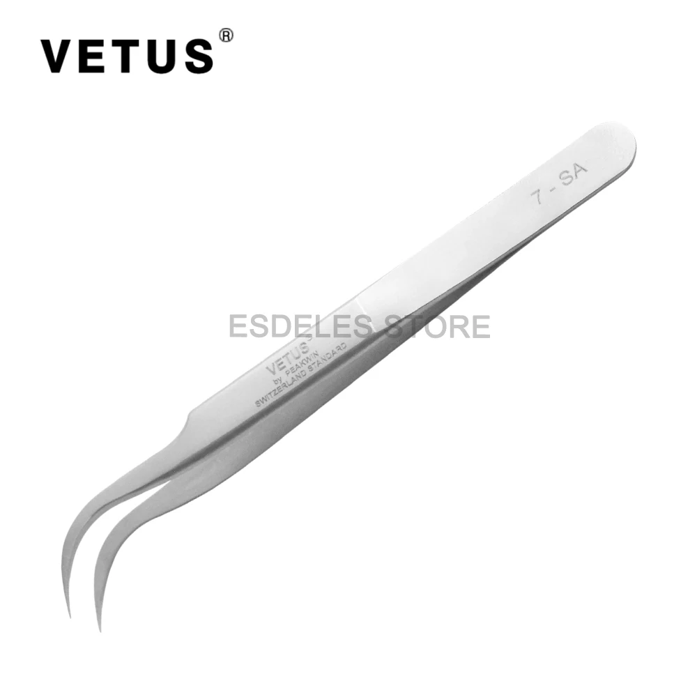

10PCS Genunie VETUS 7-SA Stainless Steel Tweezer Antimagnetic Anti-Acid Tweezers Curved Forceps Precision Makeup Nail DIY Tool