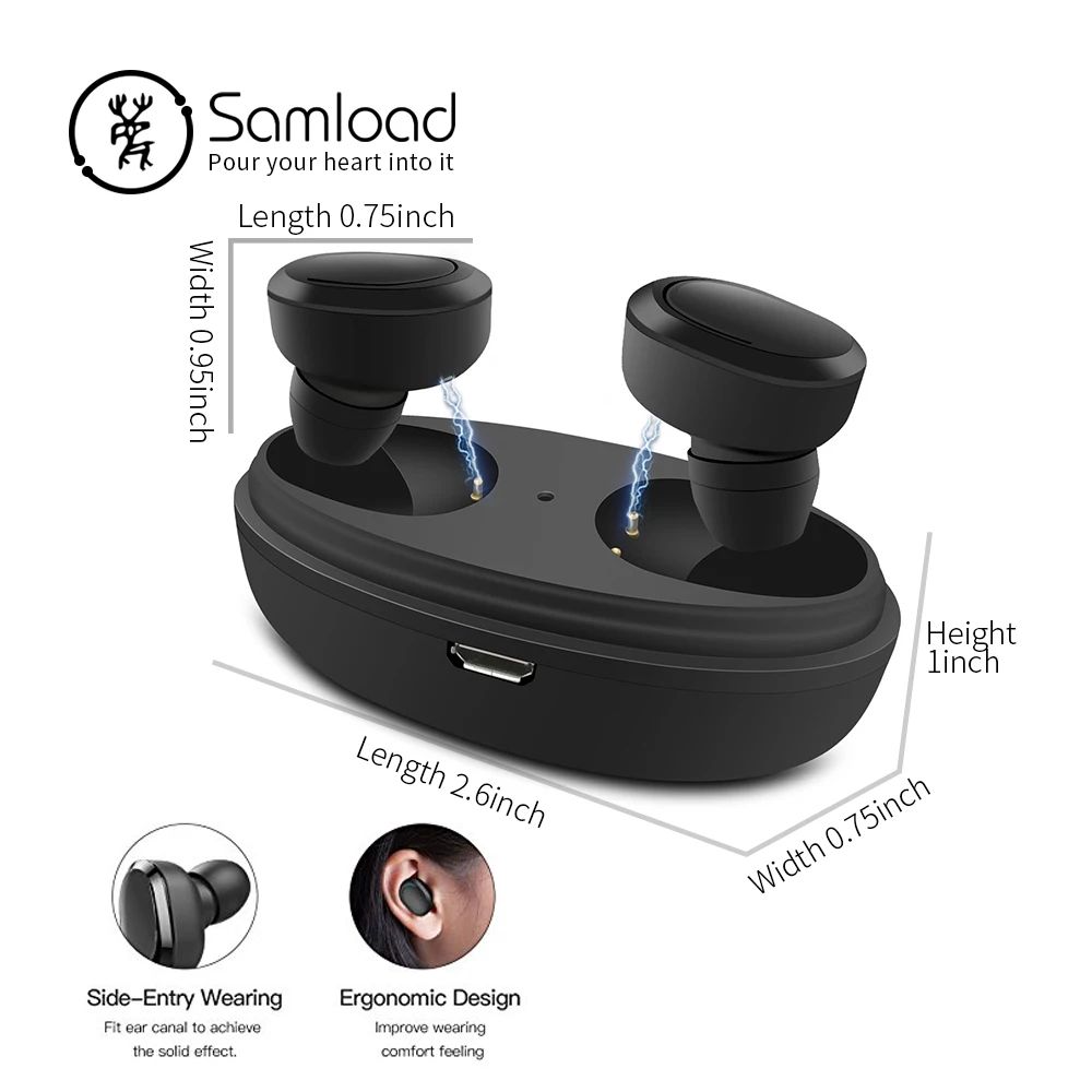 Samload Sport Headphones Wireless Bluetooth Headset Waterproof Stereo Earphone with Chargin Case for iPhone 6 7 8 Xiaomi Android