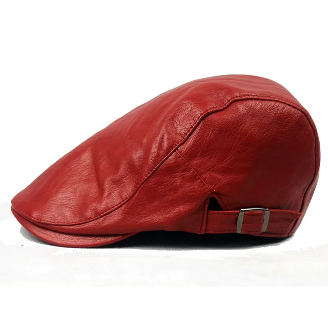 Fashion Unisex PU Leather Beret With Curved Brim Vintage Newsboy Hat