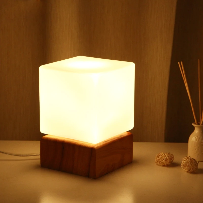 Elegant design glass shade wood table lamp study room desk light bed