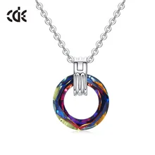 CDE 925 Sterling Silver Necklace Embellished with crystals from Swarovski colorful circle fine Jewelry Pendant Necklace Women CDE 925 Sterling Silver Necklace Embellished with crystals from Swarovski colorful circle fine Jewelry Pendant Necklace Women