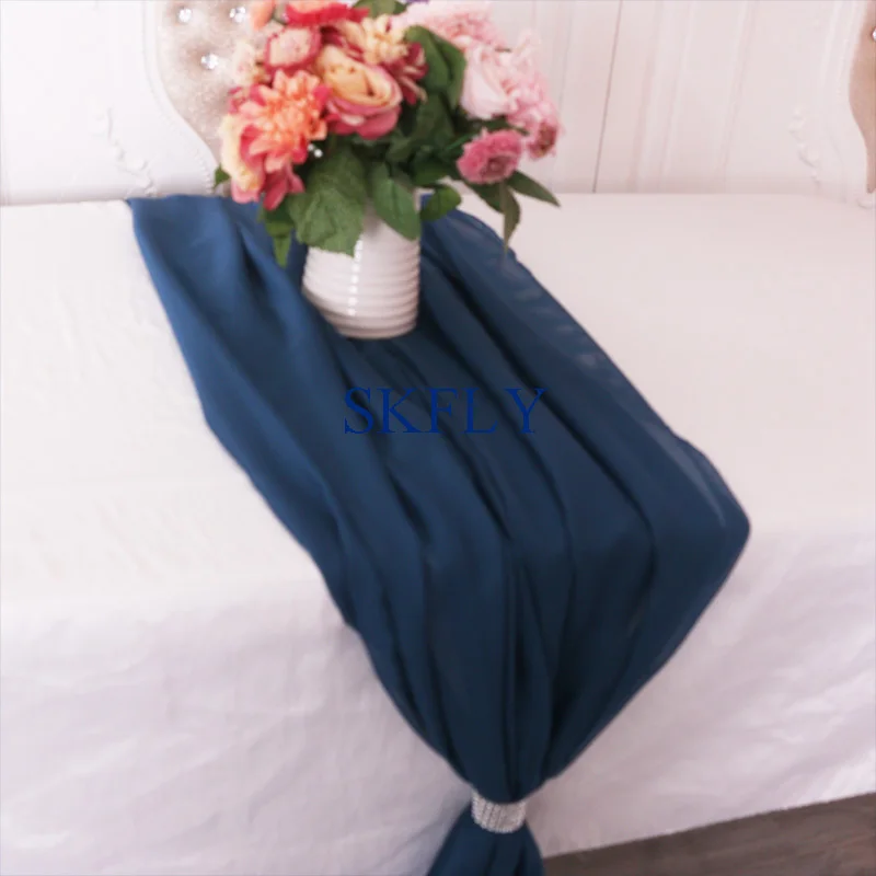 RU015Cnew custom made new soft party wedding navy sheer chiffon table runner with buckle | Дом и сад