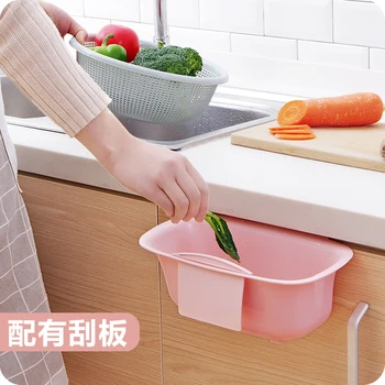 

1pc Creative Kitchen Cabinet Door Hanging Trash Can Desktop Garbage Cabinet Box Scraper Attached