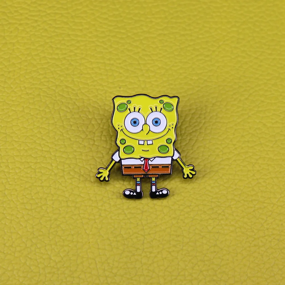 

Cute cartoon SpongeBob enamel pin grin smiling SpongeBob brooch funny pin creative gift