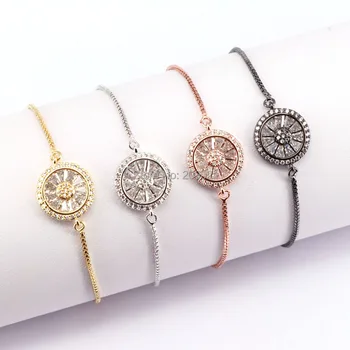 

10Pcs Romantic Fashion Micro Pave CZ Crystal Round Charm Metal Chain Bracelet For Women Jewelry