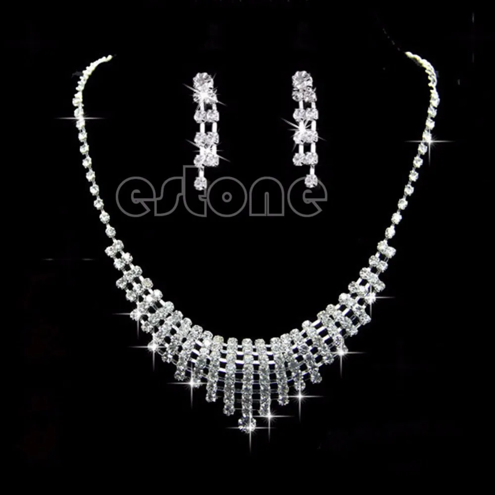 

1 set Elegant Prom Wedding Bridal Crystal Rhinestone Necklace Earrings Jewelry Sets