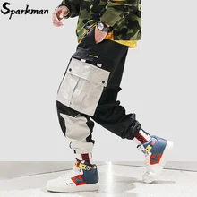 Хип Брюки Карго Мульти Карманы Мужские брюки в стиле Харадзюку джоггеры уличная одежда Цвет Блок спортивные брюки Лето хипстер