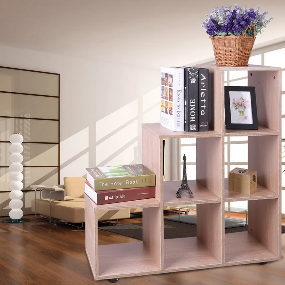 

6 Grids Ladder Bookshelf Bookcase Storage Shelves Holders Racks Book Display For Bedroom Kitchen Garage DX-C703