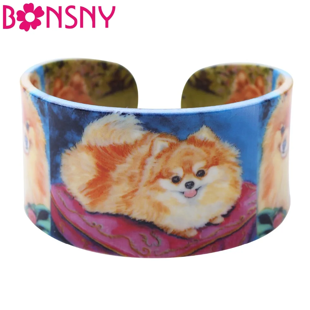 Bonsny акриловый цветной узор Pomeranian браслет с собаками новости 2017 модные ювелирные