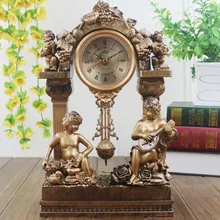 14 Inches Table Clock Home Decoration The Living Room Desk Clock Antique Mute Watch Small Resin Clock