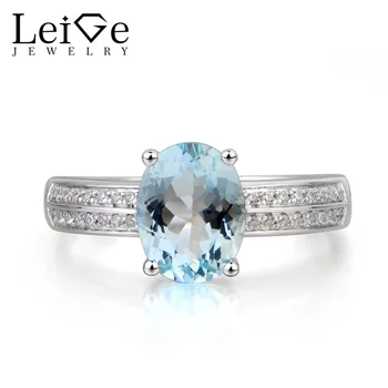 

Leige Jewelry Natural Aquamarine Ring Oval Cut Promise Ring March Birthstone Blue Gemstone 925 Sterling Silver Ring for Women
