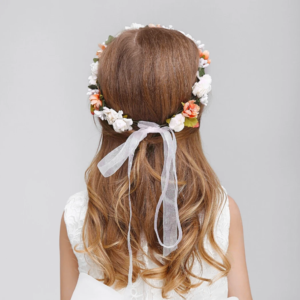 Свадебный цветок для девочек, венок в богемном стиле, регулируемая пряжа, гирлянда, милые аксессуары, ленты для волос с корсажем на запястье