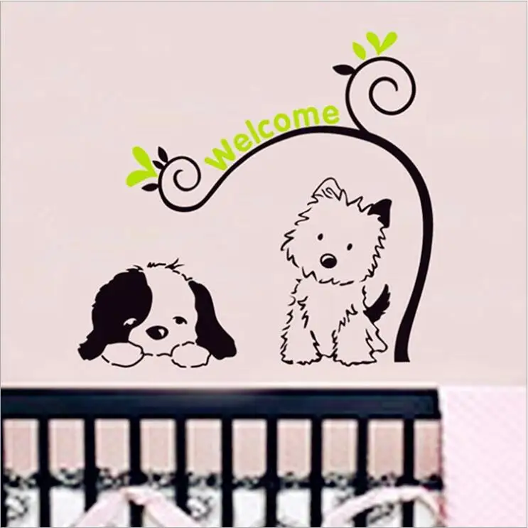 

Fashion Chinese Style Vintage Home Art Decor Wall Stickers Living Room Decals Removable Branch Welcome Dog DM57-0045