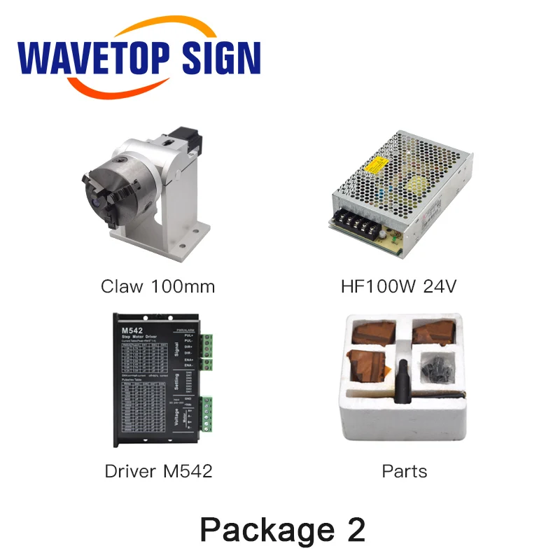 WaveTopSign поворотный Рабочий стол с зажимом Dia.80 100 мм 2 фазы шаговый двигатель+ Драйвер+ блок питания DC24V для лазерной маркировки машины - Цвет: Package 2