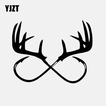

YJZT 16.5CM*13CM Horns W Fish Hooks Hunt Vinyl Window Decal Car Sticker Black/Silver C24-1024