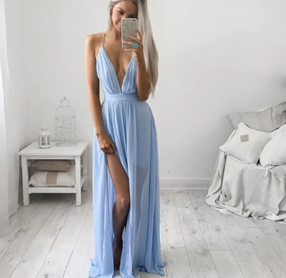 

Free Ostrich 2018 Luxury Sexy Women Summer Chiffon Sleeveless Boho Long Beach Maxi Dress vestidos Female