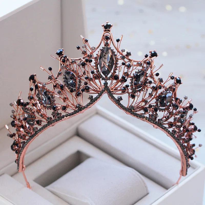 Hot Gothic Barque Crown Black Crystals Wedding Tiara Bridal Headbands Vintage