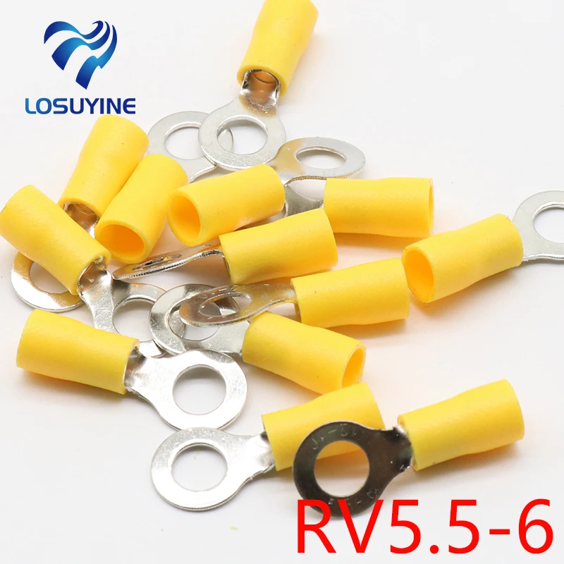 

RV5.5-6 Yellow Ring insulated terminal cable Crimp Terminal suit 4-6mm2 Cable Wire Connector 100PCS/Pack RV5-6 RV