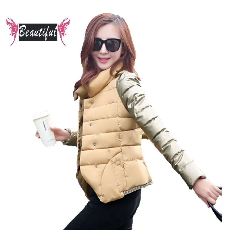 Winter short jacket women slim dtand collar long sleeve warm cotton padded coat women plus size