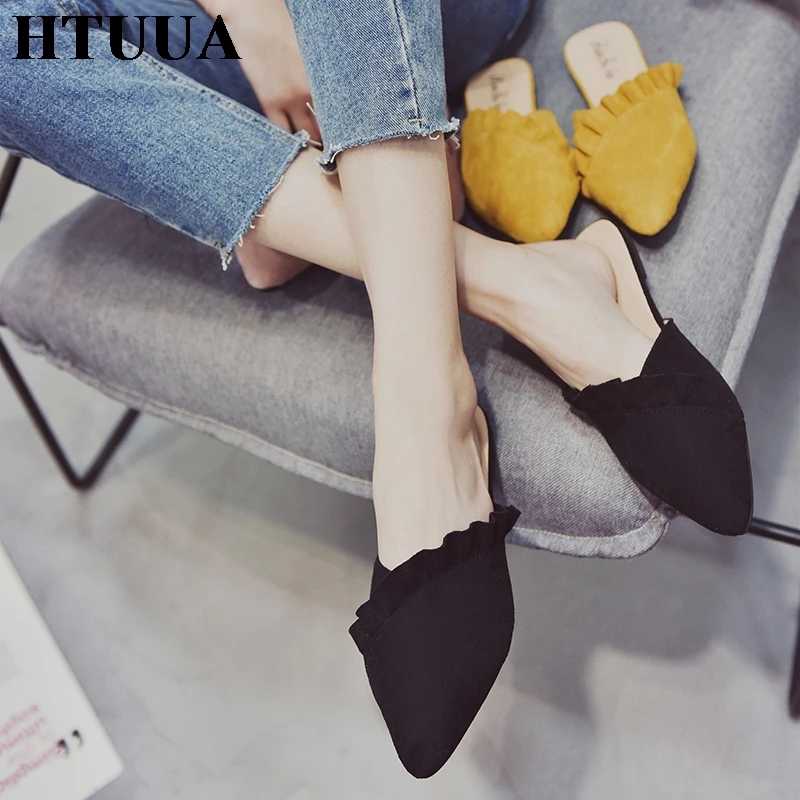 Новинка 2019 женские тапочки HTUUA летняя обувь слипоны на плоской подошве модные