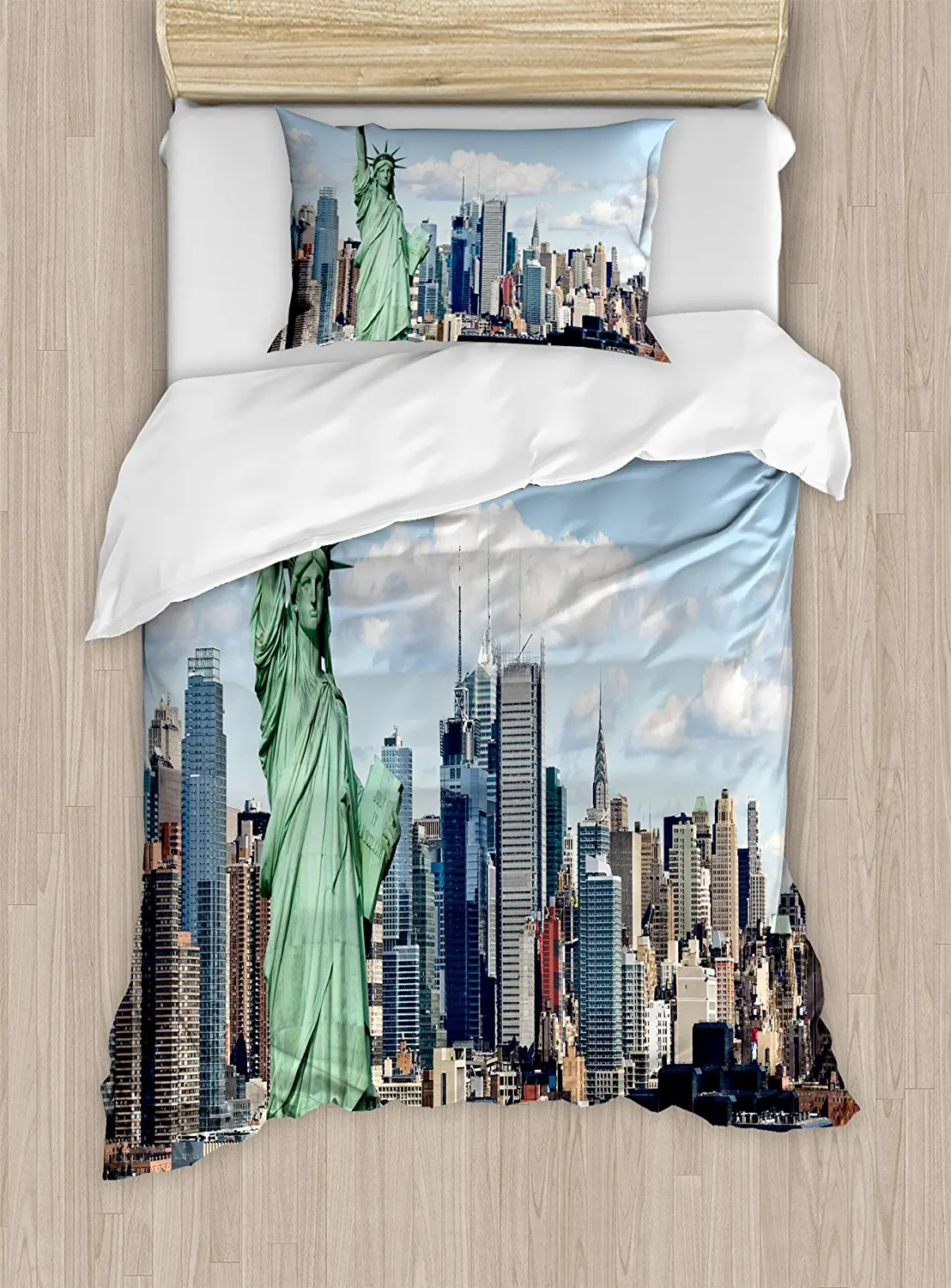 New York Duvet Cover Set Statue of Liberty in NYC Harbor Urban City ...