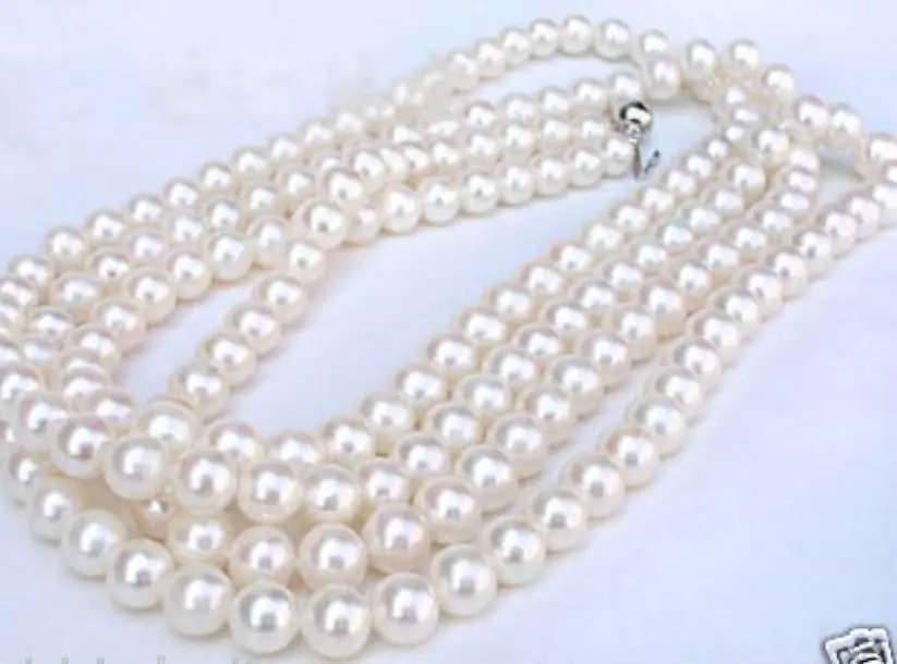 

FREE SHIPPINGlong 50" genuine 8MM white Seawater pearl necklace AAA