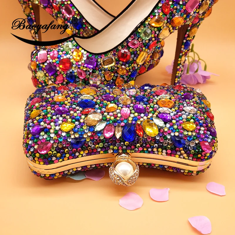Women wedding shoes with matching bags Multicolored Crystal High heels platform shoes Ladies Paty Dress shoes women Pumps Women wedding shoes with matching bags Multicolored Crystal High heels platform shoes Ladies Paty Dress shoes women Pumps