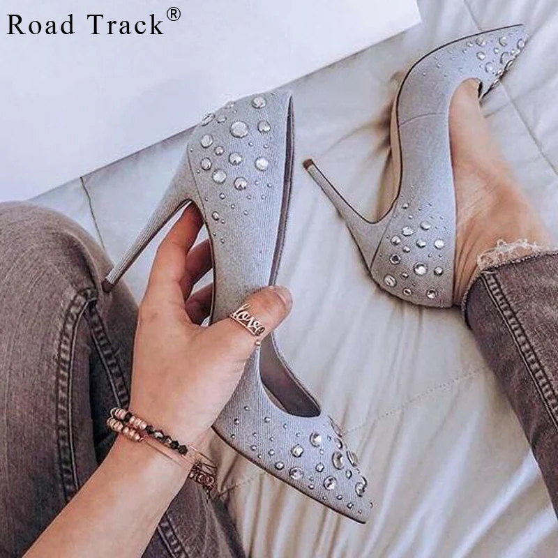 Road Track Women Pumps Spring Autumn Diamond Pointed Toe High Heels