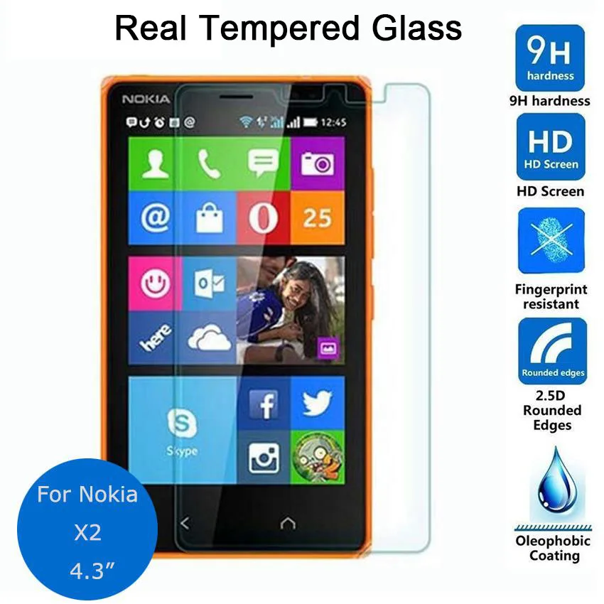 

2pcs For Nokia X2 Tempered glass Screen Protector 0.26mm 9h Safety Protective Film on X2 Dual Sim Cover pelicula de vidro Guard