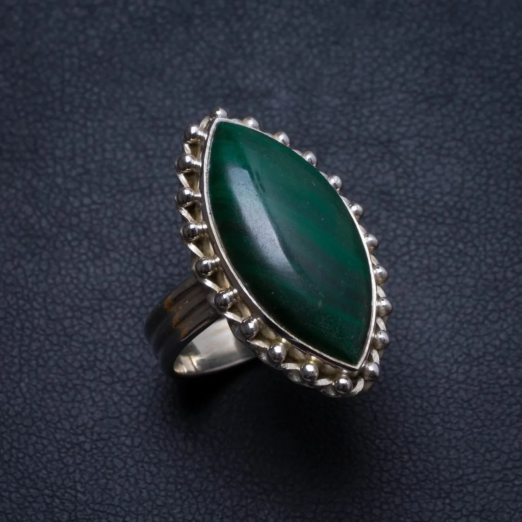 

Natural Malachite Handmade Unique 925 Sterling Silver Ring, US size 6 X3117