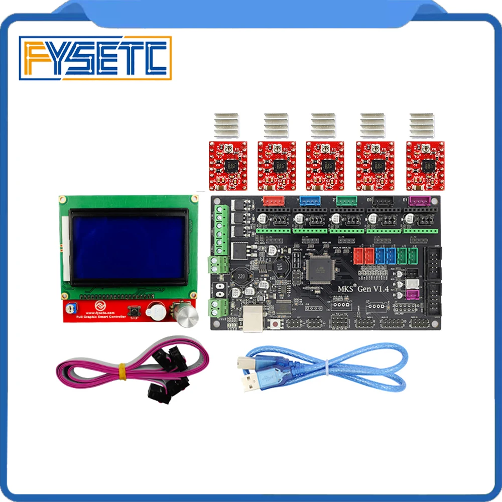 

Gen V1.4 3D printer kit with Gen V1.4 board +5pcs A4988 Red Color/Green Color Driver+12864 Graphic LCD