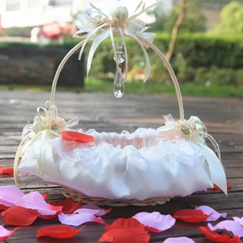 Розовая кружевная Цветочная корзина для девочек! Свадебные лепестки украшения Свадебная церемония, вечеринка поставки