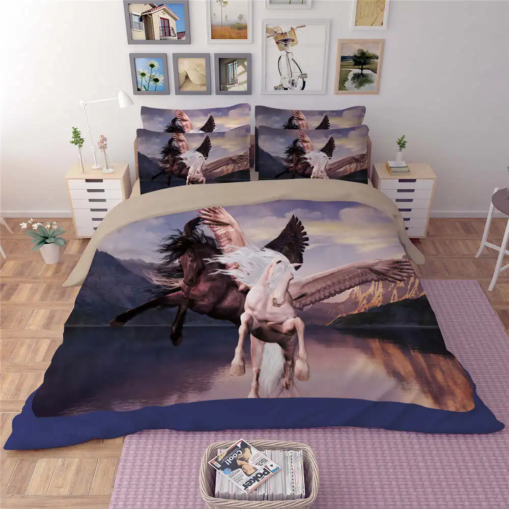 Hot Unicorn Horses Animals 3D Printing Bedding Sets Quilt/Duvet