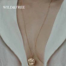 Wild& Free, винтажное Золотое женское ожерелье с узором в виде головы, ожерелье с подвеской, простое Ромен, монета, шикарное длинное ожерелье для свитера, аксессуары