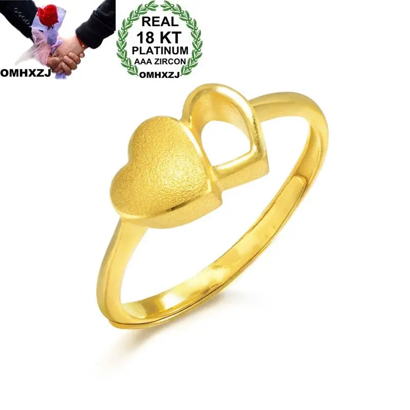 

OMHXZJ Wholesale European Fashion Woman Girl Party Wedding Gift Heart Gold 18KT Yellow Gold Resizable Ring RR771