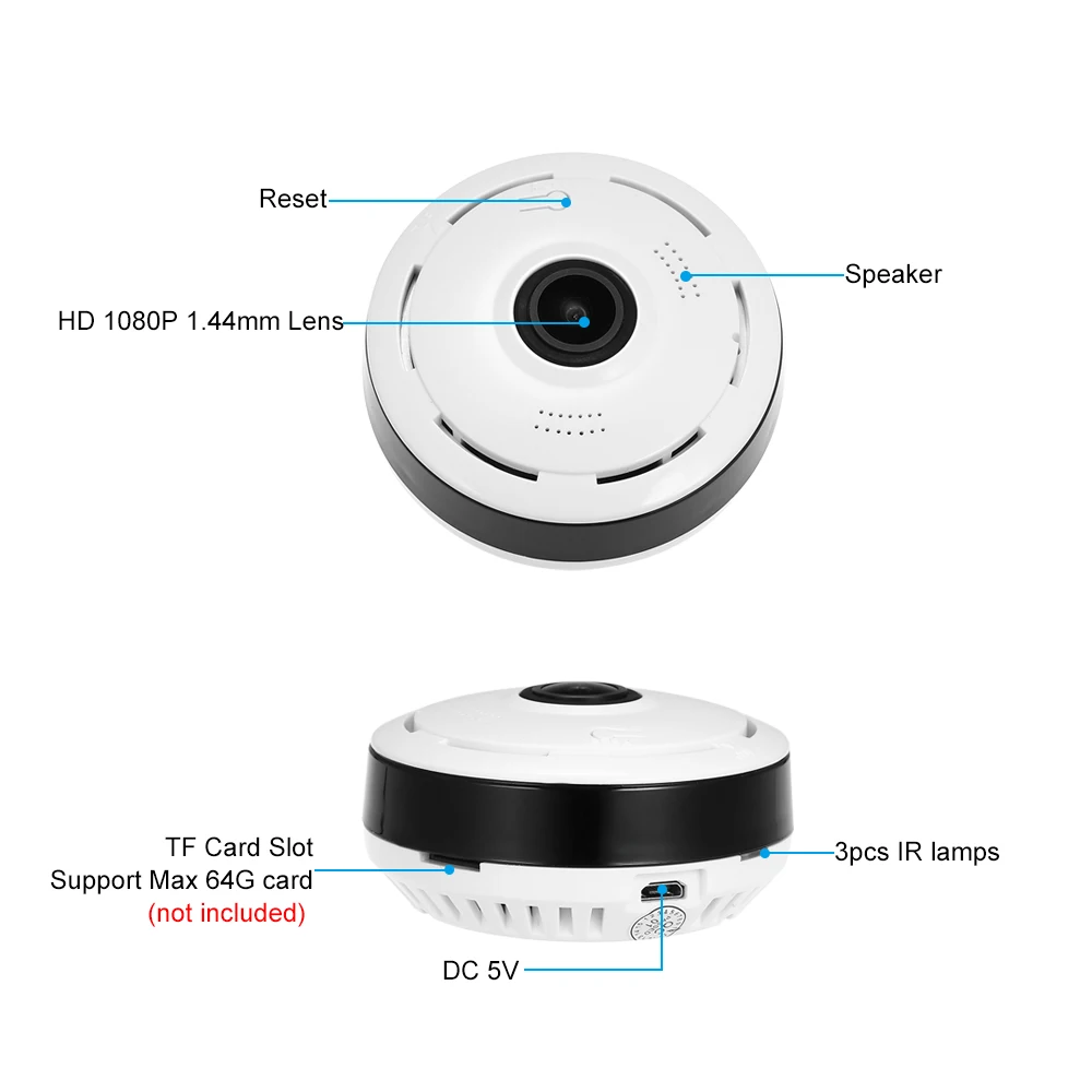 Беспроводная панорамная мини-камера 960 P/1080 P, рыбий глаз, Wi-Fi, 360 градусов, 2.0мп, ip-камера, ИК-лампа, ночное видение, IR-CUT, обнаружение движения